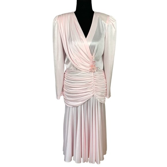 VINTAGE 80s Pink Drop Waist Satin Dress - Picture 1 of 10